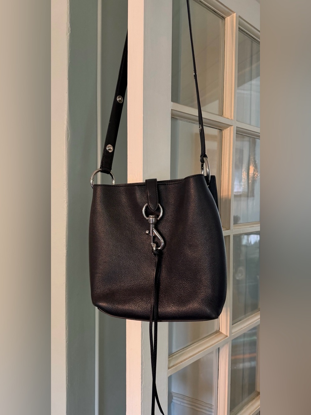 Rebecca Minkoff navy blue Leather Saddle Shoulder Bag with Silver Hardware
